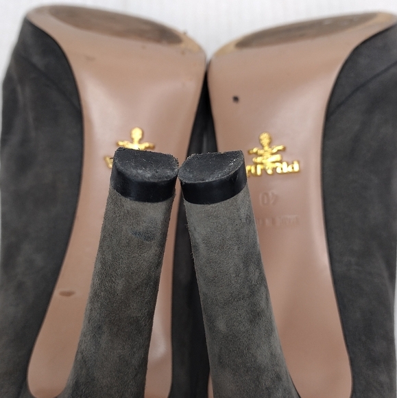 Prada Women's Gray Suede Open Toe High Slender Heel Slip On Heels Sz 10 - Picture 11 of 15